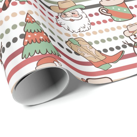 可愛いカントリー西カウボーイストライプドットクリスマス ラッピングペーパー (ロールコーナー)