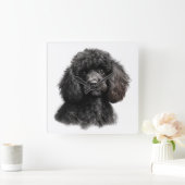可愛いカール毛の黒いプードル スクエア壁時計 (ホーム)