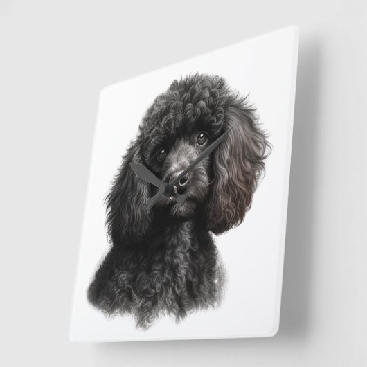 可愛いカール毛の黒いプードル スクエア壁時計 (傾斜)