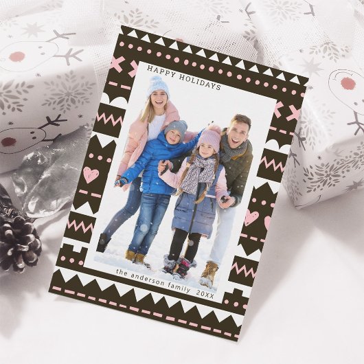 可愛いガーリッシュ柄ハッピーホリデーズフォト シーズンカード