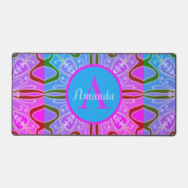 可愛いガーリーお洒落フォークアートピンクパープルブルー デスクマット