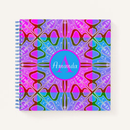 可愛いガーリーお洒落フォークアートピンクパープルブルー ノートブック