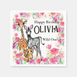 可愛いガーリーサファリの友達、キリン、ゼブラ、トラ スタンダードカクテルナプキン