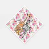 可愛いガーリーサファリの友達、キリン、ゼブラ、トラ スタンダードランチョンナプキン (角)