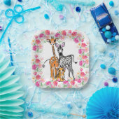 可愛いガーリーサファリの友達、キリン、ゼブラ、トラ ペーパープレート (パーティー)