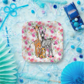 可愛いガーリーサファリの友達、キリン、ゼブラ、トラ ペーパープレート (パーティー)