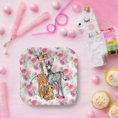 可愛いガーリーサファリの友達、キリン、ゼブラ、トラ ペーパープレート (パーティー)