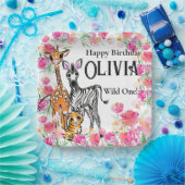 可愛いガーリーサファリの友達、キリン、ゼブラ、トラ ペーパープレート (パーティー)