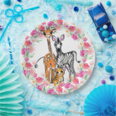 可愛いガーリーサファリの友達、キリン、ゼブラ、トラ ペーパープレート (パーティー)