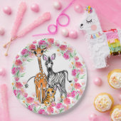 可愛いガーリーサファリの友達、キリン、ゼブラ、トラ ペーパープレート (パーティー)