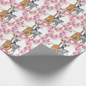 可愛いガーリーサファリの友達、キリン、ゼブラ、トラ ラッピングペーパー (角)