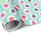 可愛いガーリーターコイズラズベリーパターンモノグラム ラッピングペーパー (ロールコーナー)