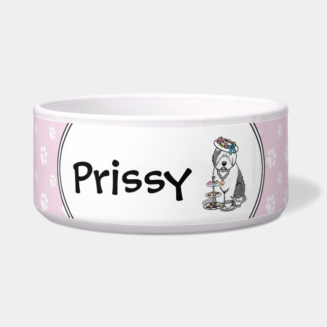 可愛いガーリーティーパーティーオールド英語シェプドッグ（グレー1） ボウル (正面)