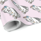 可愛いガーリーティーパーティーオールド英語シェプドッグ(グレー1) ラッピングペーパー (ロールコーナー)