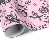 可愛いガーリーハニービーフローラルパターンパステルピンク ラッピングペーパー (ロールコーナー)