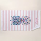 可愛いガーリーパイカラフルンズピンクストライプ色 ビーチタオル (正面)