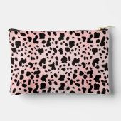 可愛いガーリーパステルピンクの名前と黒いカウパターン アクセサリーポーチ (裏面)
