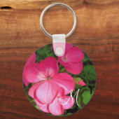 可愛いガーリーピンクのゼラニウム写真モノグラム キーホルダー (正面)