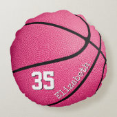 可愛いガーリーピンクのパーソナライズされたバスケ ラウンドクッション (裏面)