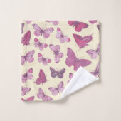 可愛いガーリーピンクの蝶の模様(ベージュ) バスタオルセット (ウォッシュタオル)