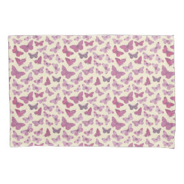 可愛いガーリーピンクの蝶の模様（ベージュ） 枕カバー