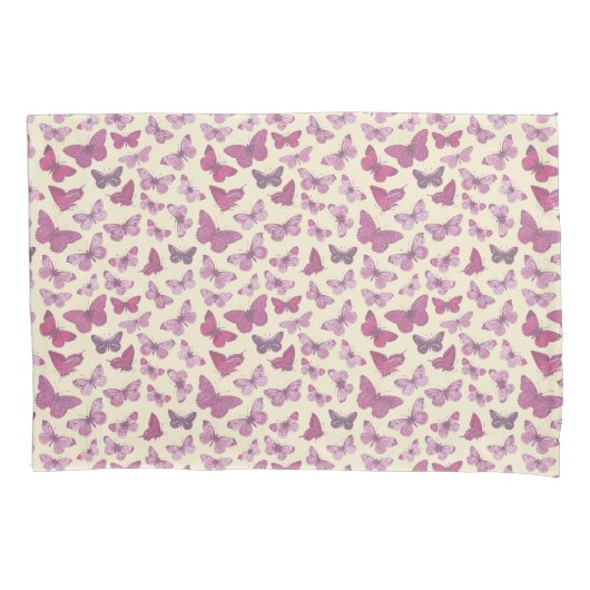 可愛いガーリーピンクの蝶の模様（ベージュ） 枕カバー (正面)