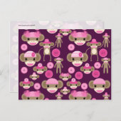 可愛いガーリーピンクの靴下ザルと女の子を紫 ポストカード (正面/裏面)