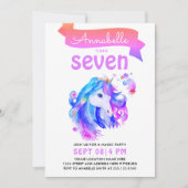可愛いガーリーピンク紫ユニコーンファンタジー水彩 招待状 (正面)