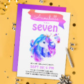 可愛いガーリーピンク紫ユニコーンファンタジー水彩 招待状