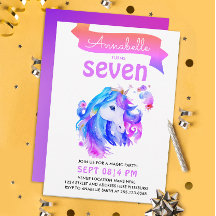 可愛いガーリーピンク紫ユニコーンファンタジー水彩