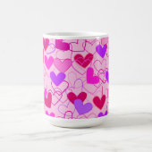 可愛いガーリーピンク紫&赤いハート柄 コーヒーマグカップ (中央)