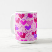 可愛いガーリーピンク紫&赤いハート柄 コーヒーマグカップ (正面左)
