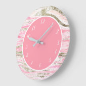 可愛いガーリーピンク金ゴールド大理石パターン ラージ壁時計 (傾斜)