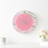 可愛いガーリーピンク金ゴールド大理石パターン ラージ壁時計 (ホーム)