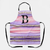 可愛いガーリーピンク&パープルモノグラムグリッタースパークル エプロン (正面)