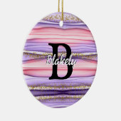可愛いガーリーピンク&パープルモノグラムグリッタースパークル セラミックオーナメント (右)