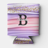 可愛いガーリーピンク&パープルモノグラムグリッタースパークル 缶クーラー (正面)