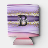 可愛いガーリーピンク&パープルモノグラムグリッタースパークル 缶クーラー (裏面)