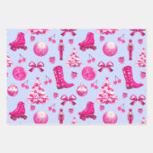 可愛いガーリーピ名門私立校風のックスクリスマスブルーベージュ ラッピングペーパーシート (正面)