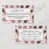 可愛いガーリーフローラピンク黒パイナップルパターン ロイヤリティカード (正面/裏面)