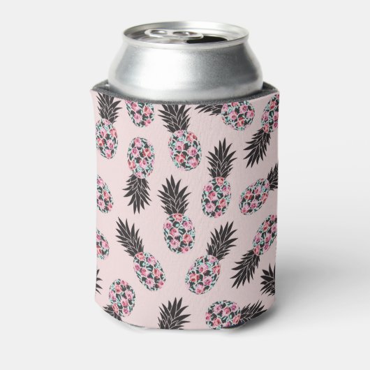 可愛いガーリーフローラピンク黒パイナップルパターン 缶クーラー (缶裏面)