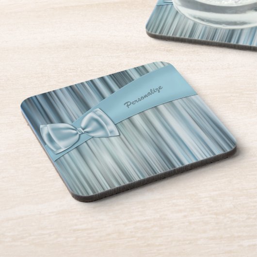 可愛いガーリーブルーボウパーソナライズされたリボン コースター (左側)
