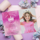 可愛いガーリープリンセスクラウンピンク写真水彩 招待状