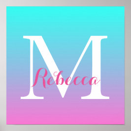 可愛いガーリーメグラデーションードピンク明るい赤紫色ターコイズ ポスター