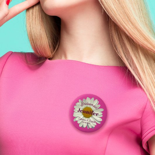 可愛いガーリーモダンデイジーフラワーホットピンク 缶バッジ