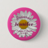 可愛いガーリーモダンデイジーフラワーホットピンク 缶バッジ (正面)