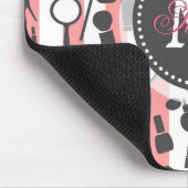 可愛いガーリーモノグラム化粧品ストライプ柄 マウスパッド (コーナー)