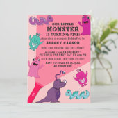 可愛いガーリーモンスターフラッシュライトスリープバー誕生日 招待状 (スタンド正面)