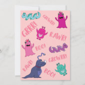 可愛いガーリーモンスターフラッシュライトスリープバー誕生日 招待状 (裏面)