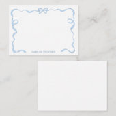 可愛いガーリーライトブルーのリボン枠 ノートカード (正面/裏面)